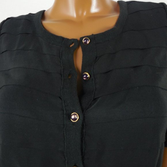 MICHAEL KORS L Top Black Button Down Cardigan Sweater Party 3/4 Sleeves Layers - Picture 4 of 9